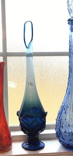 Cobalt Viking Epic Glass Cabbage Leaf Base Swung Bud Vase 1970's Mid Century