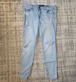 Hollister womens light wash high rise super skinny jeans size 15R (32w 30L)
