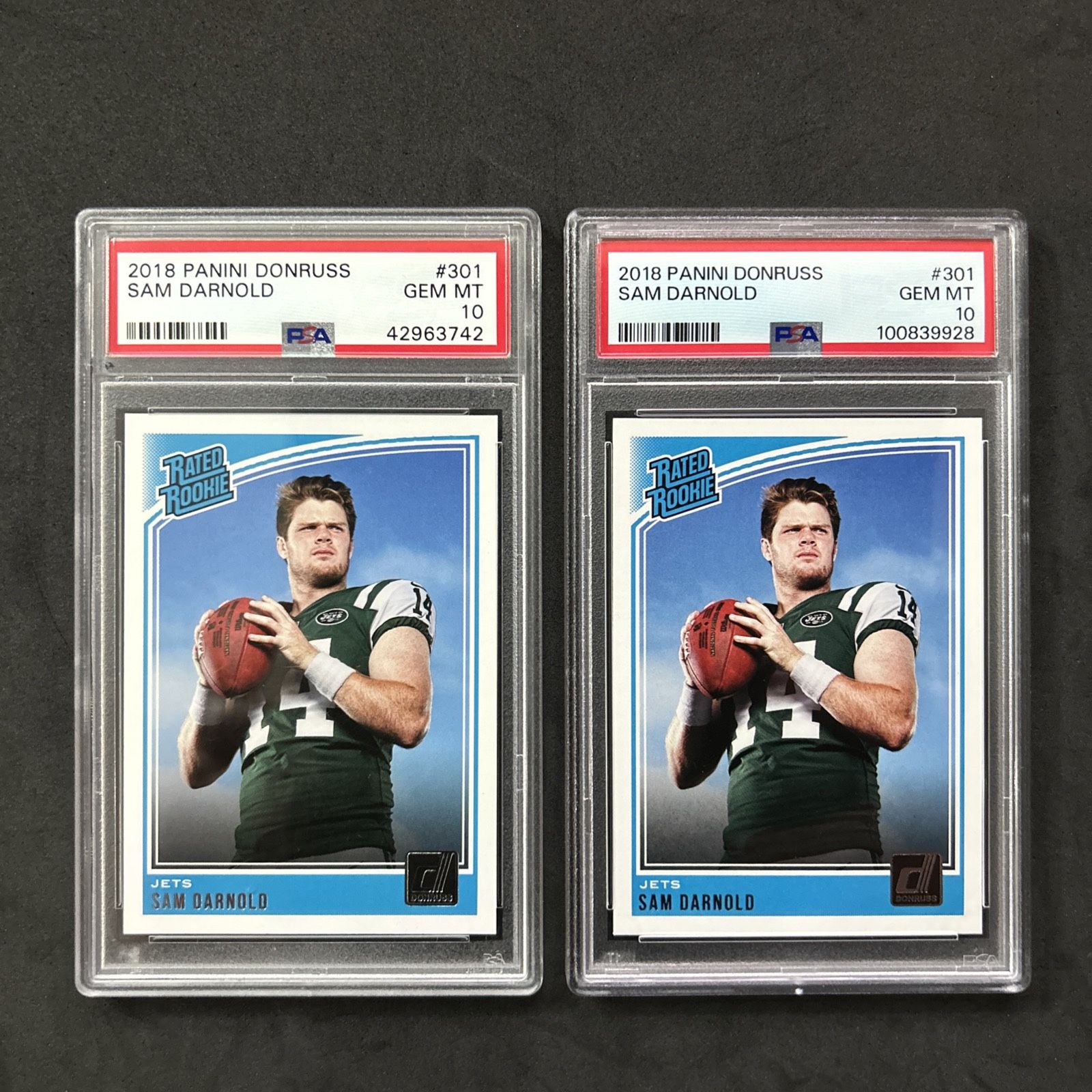 Sam Darnold Rookie PSA 10 Lot (2) 2018 Panini Donruss #301 Football RC Jets