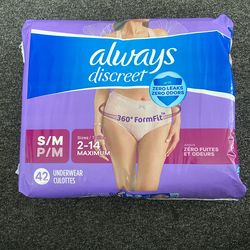 Always Discreet S/M Fit Sizes 2-14 Underwear 42 Count