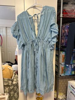 Light Blue Ruffle Sleeve Mini Dress