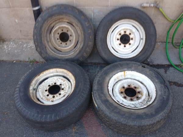16.5 Classic stock steel rims and old tires. 8 lug dodge Ford Chevy for ...