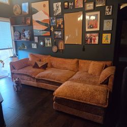 112" Orange Cloud sectional Couch, Modern Chenille L Shaped Couches for Living Room