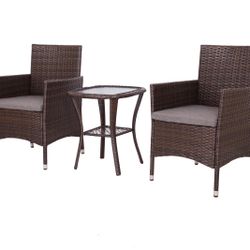 On SALE ‼️❤️‍🔥Brown Chocolate Color Available furniture. 3 Pieces Outdoor Furniture Complete Patio for indoor or out. With Table. Pick Up Only Wareho