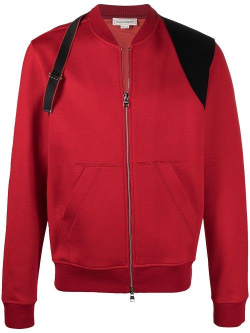 Alexander McQueen L 50 Red Black Bomber Varsity Harness Strap Jacket Kevin Hart Worn 
