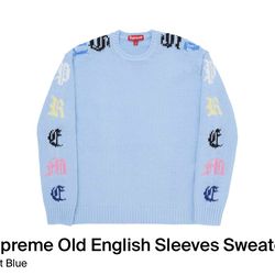 Size M Supreme SS26’ week 3 Supreme Old English Sleeves Sweater Light Blue