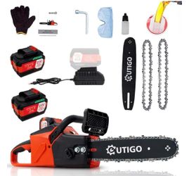 12inch Cordless Electric Chainsaw, with 2×21V 4Ah Batteries, 1000W Brushless Chainsaw, Chainsaw for cutting wood - Red