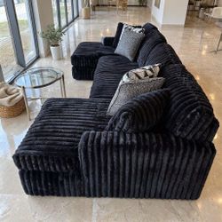 Midnight-Madness Onyx 3 Piece Double Chaise Sectional