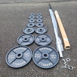 NEW IN BOX Olympic Plates-255lbs & 6ft Barbell 