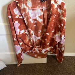 Orange and pink Tie In The Front  tie-dye top Size XL
