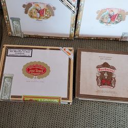 4 Vintage Cigar Boxes, 3 Wooden, 1 Cardboard 