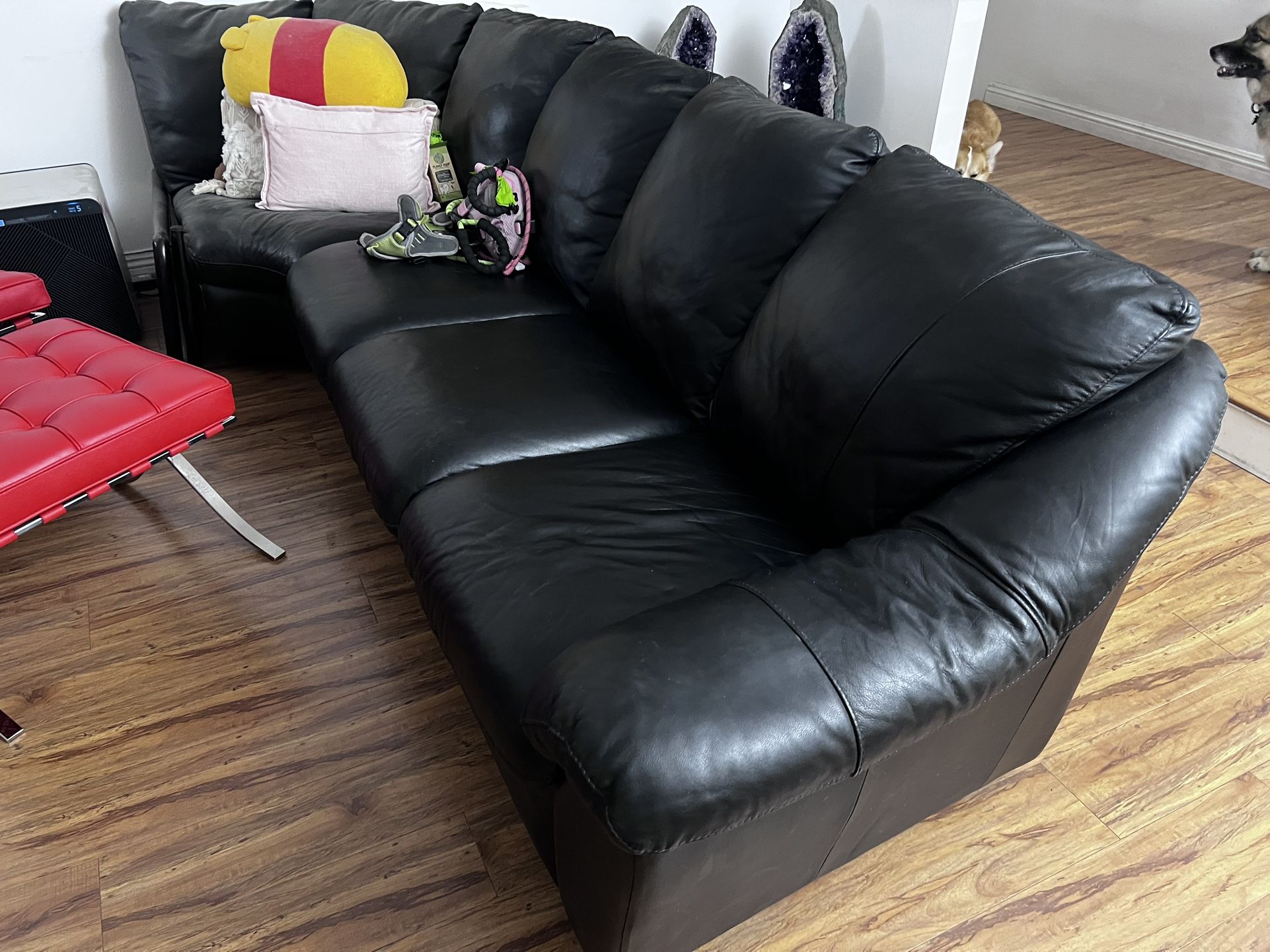 IKEA Leather Sofa In Dark Green, Excellent Condition