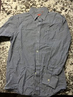 Mens Blue Checkered Izod Button Down