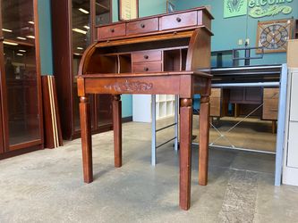 INTERNATIONAL CARAVAN Vintage Cherry Stained Rolltop Secretary Desk