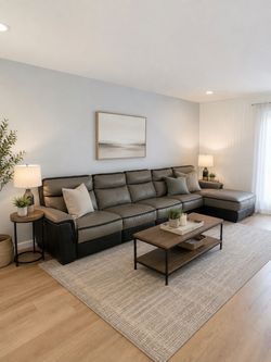 Gray Leather Sectional Sofa with recliner seat