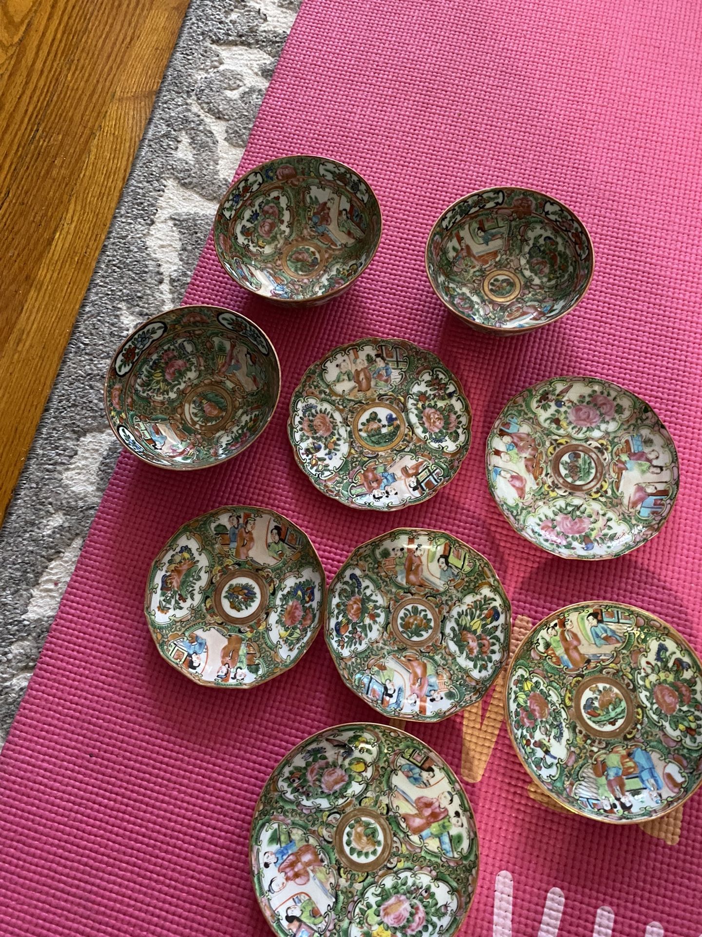 9pc Chinese antique porcelain largest bowl 5x2.5 inches