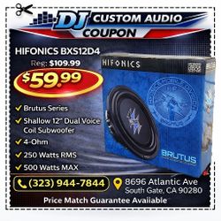 Hifonics Brutus Series BXS12D4 12" Shallow Dual Voice Coil Subwoofer 4-Ohm 500 Watts 🚨 Payment Options Available 🚨 No Credit Needed 🚨 
