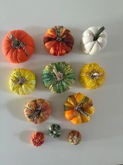 Beautiful Set Of 11 Handcrafted In Italy Fabric Pumpkins Fall Thanksgiving Table Decor