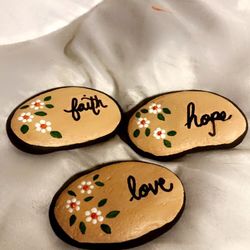 Hand-Painted “faith, hope, love”  Rocks (3 Pieces) 