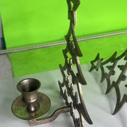 2 Brass Christmas Tree shaped candle holders (set)