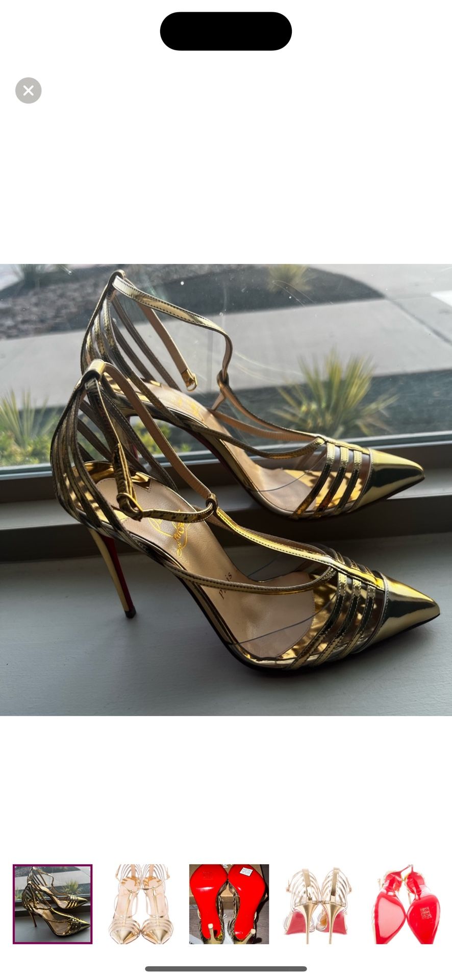 Gold Louboutin Tstrap Heels