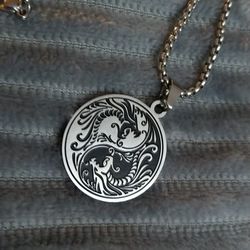 Yin Yang Double Dragon Disc Pendant