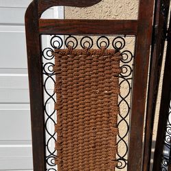 Screen Divider Wood iron And Wicker 3 Panel