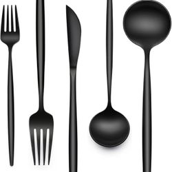 30-Piece Black Silverware Set, Flatware Set for 6
