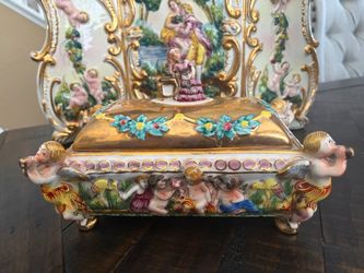 Capodimonte Porcelain Lidded Box with Figurines