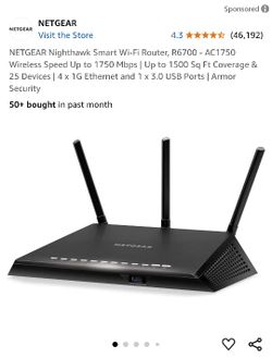 NETGEAR Nighthawk Smart Wi-Fi Router (Model R6700 - AC1750)