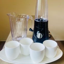 Blender + 4 Porcelain Cups & Plate Set – $20