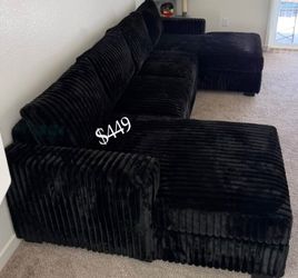 Gorgeous ‼️ sectional sofa black I shaped  double chaise Fur-Like Jumbo Corduroy