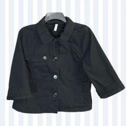 Old Navy Black Button Cotton 3/4 Sleeve Lined Light Jacket Shirt Women Large
