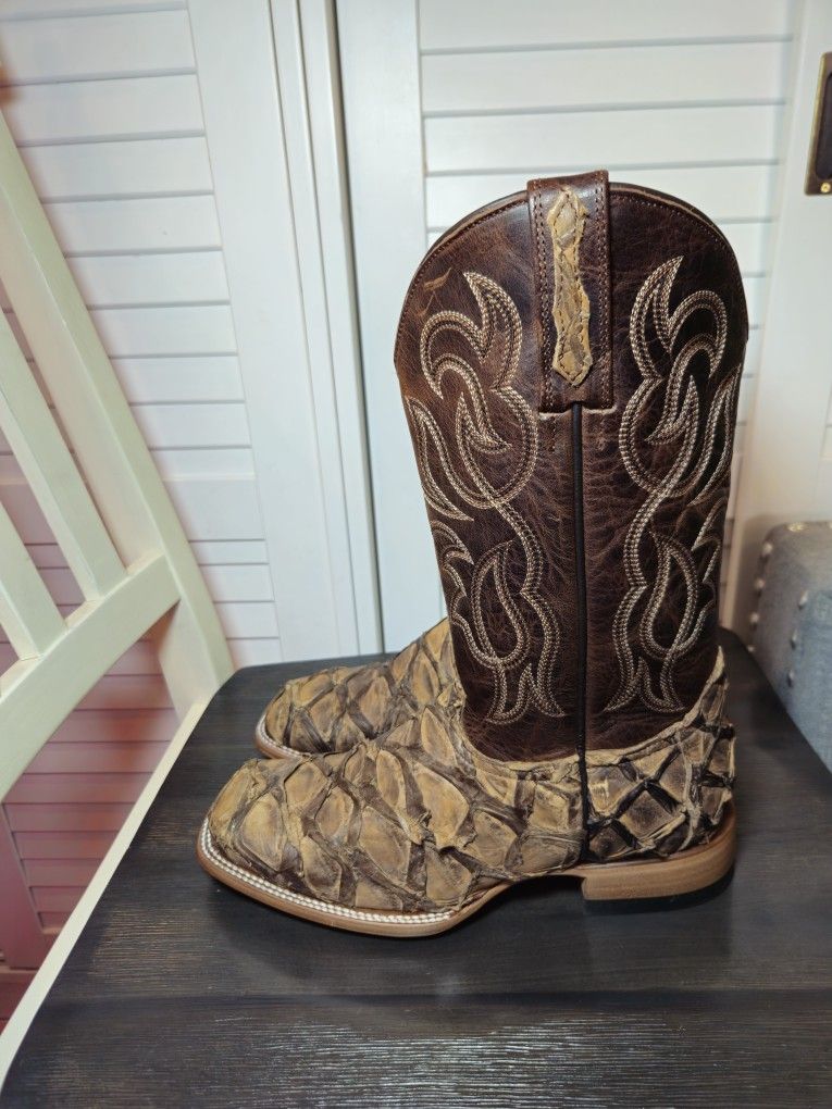 Cody James Pirarucu Western Boots Broad Square Toe BBME039 Men's Sz 8.5 D