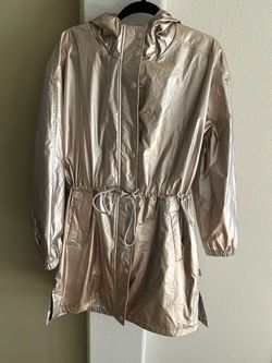 Lou & Grey (LOFT) Metallic Champagne Gold Hooded Rain Jacket Coat – Women's Large L new