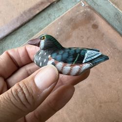 Vintage Art Hand Carved And Painted Wood 2"  Miniature Duck Decoy Figurine