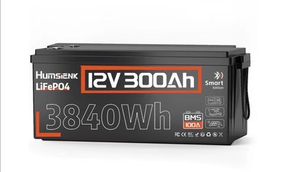 Humsienk 12V 300Ah LiFePO4 Battery (Bluetooth & 100A BMS)