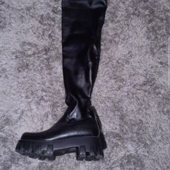 Black Chunky Thigh High Boots