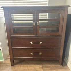 Modern Cherry TV Stand Entertainment Cabinet 43 X 40 3/4 X 17 3/4 In. (109.22 X 103.51 X 45.09 Cm.)