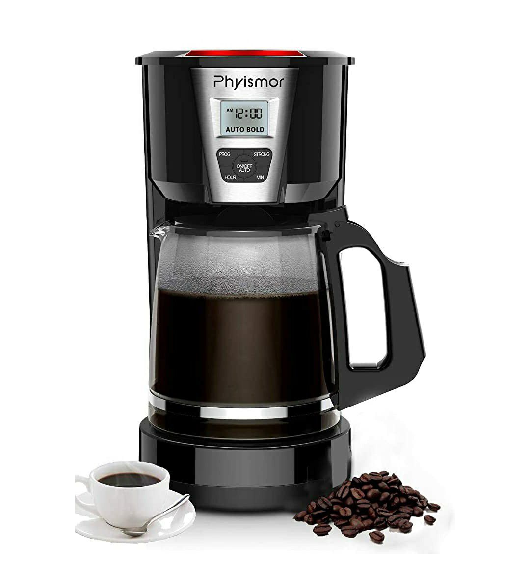 Coffee Maker, 12 Cups Programmable Drip Coffee Machine with Glass Pot, Anti-Drip