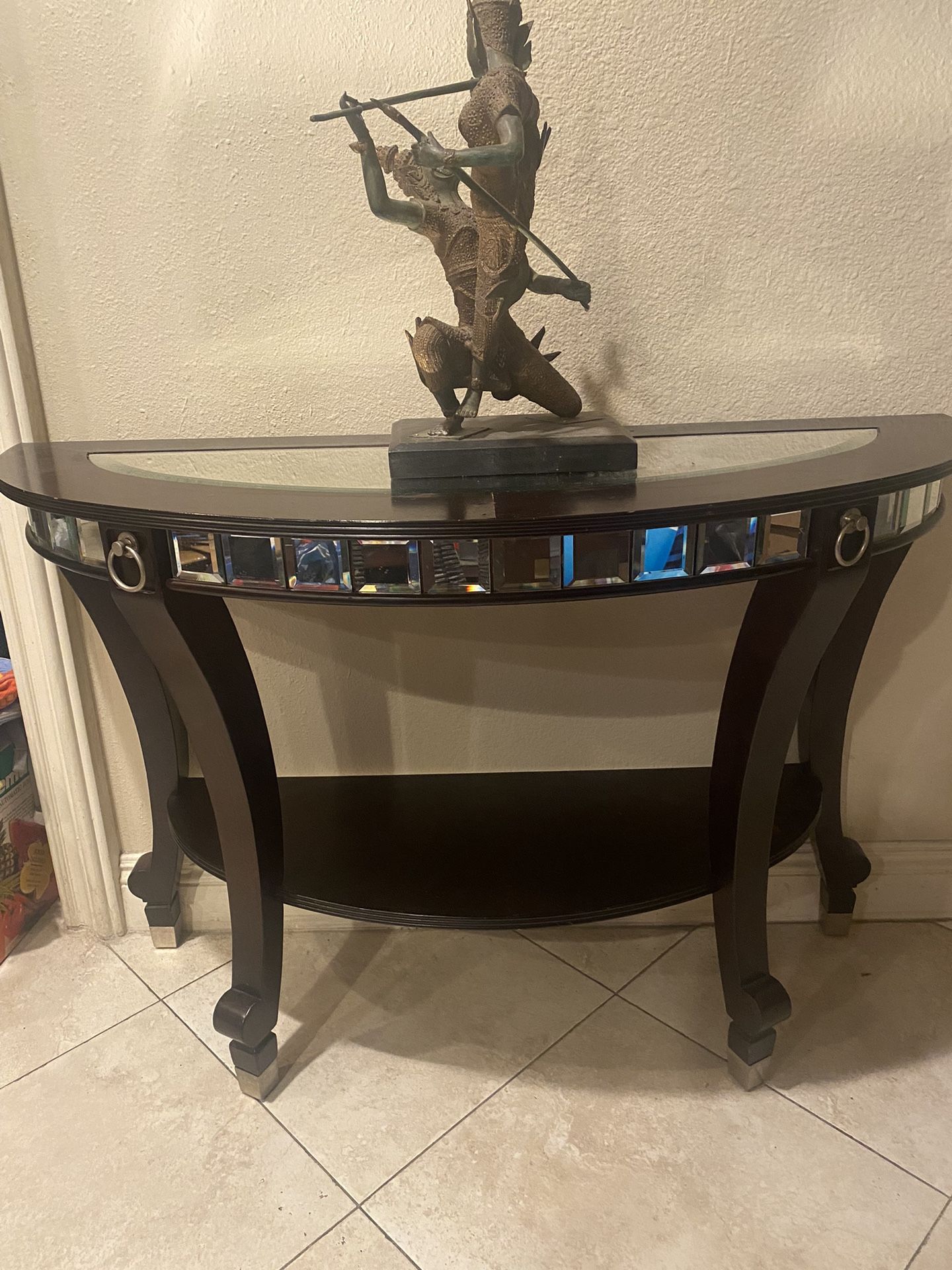 Beautiful, dark wood  2 Tier Console Table With Mirror