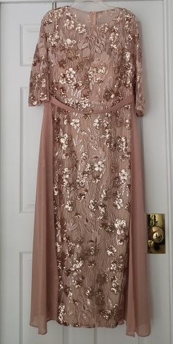 Stunning Rose Gold Sequin and Floral Embroidered Evening Gown Cape Dress