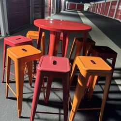 Hight Table Set With 8 Bar Stools / Mesa De Bar Alta Con 8 Sillas 