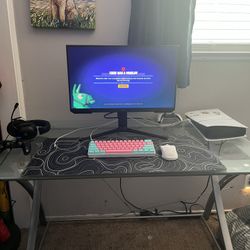 Glass Desk And Full Size High Bed Set 