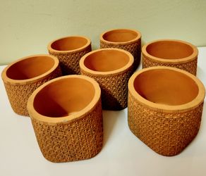 Set of 7 Terracotta Planters with Texture