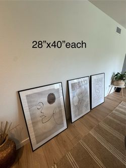 Set of 3 Large Framed Abstract Prints (28” x 40”)
