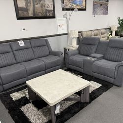 2PC Gray Sofa & Loveseat