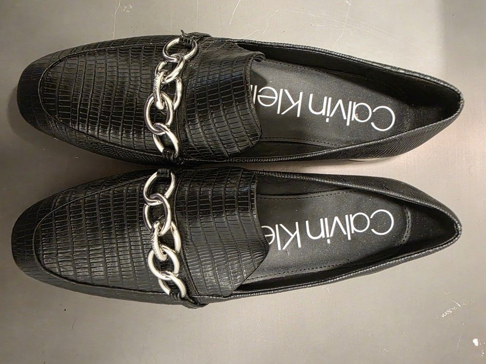 Black Calvin Klein Loafers With Silver Chain Detail