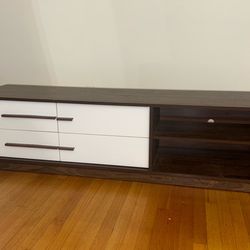 Beautiful MCM 4-drawer wooden (dark brown x white) storage credenza  TV stand entryway table   Pick up in Santa Monica