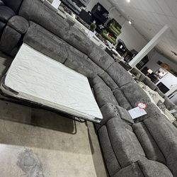 Grey 5pc Reclining Sectional w/ Sleeper